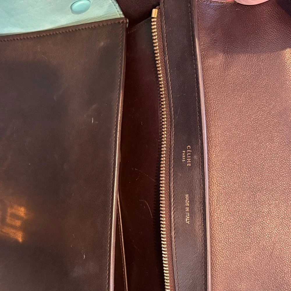 Celine Tricolor Satchel in Brown, Black, and Teal - Picture 10 of 14